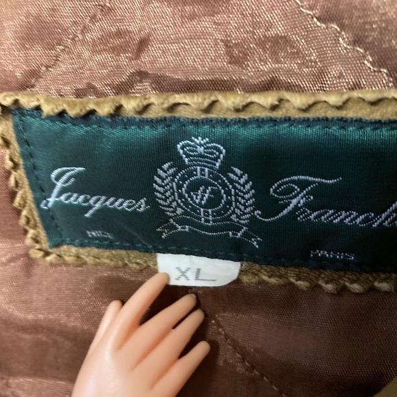 Vintage Jacques Franchi Paris Leather Wool Coat XL Brown Elbow Patches - Picture 4 of 12